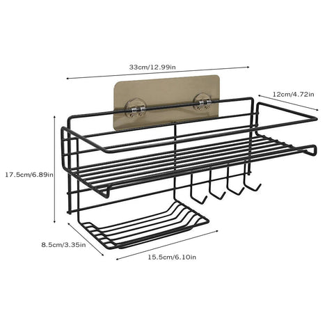 Wall Mounted Shelf With Hooks And Soap Holder