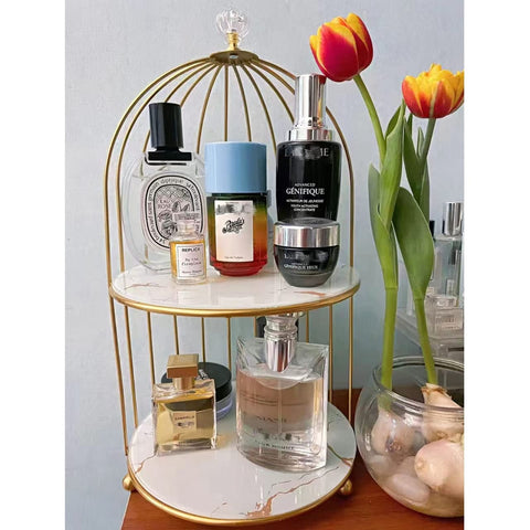 2-Tier Golden Vanity Cage" makeup organizer