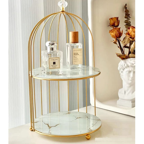 2-Tier Golden Vanity Cage" makeup organizer