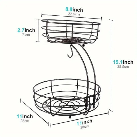 2-Tier Black Metal Basket