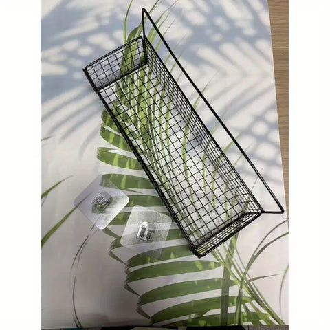 2 Pc wall mounted metal basket with self adhesive hooks