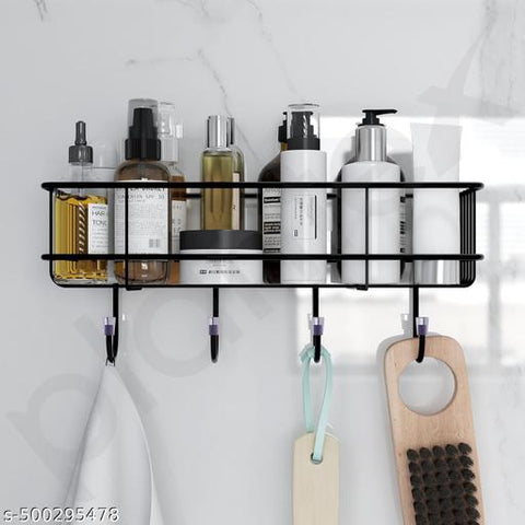 Self-Adhesive Multipurpose Bathroom and kitchen Shelf with Hooks
