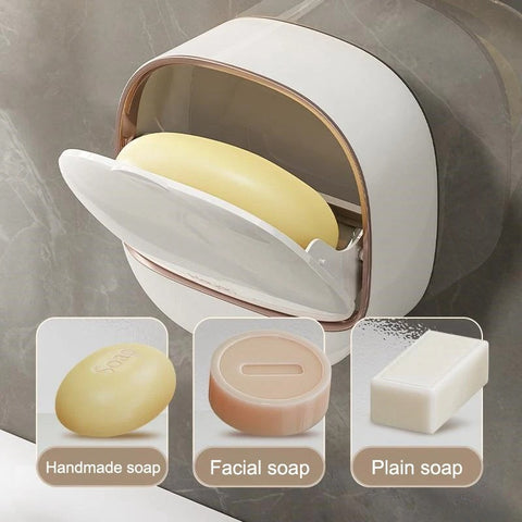 Wall-Mounted Flip-Cover Soap Holder – Stylish Bathroom Soap Dish