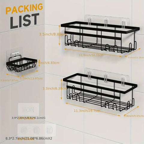 Three-Pack Drill-Free Shower Rack