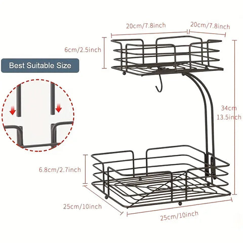 2-Tier Square Fruits and Vegetables Basket with Banana Hook
