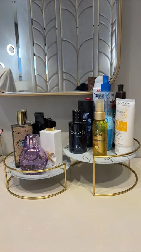 2 Pc Large And Small Makeup Organizer Bathroom Organizer ( Metal and Marble Arcylic)