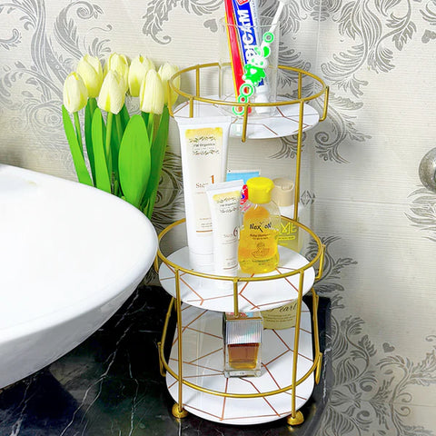 3-Tier Golden Vanity Stand" or "3-Tier Cosmetic Makeup Organizer Stand.