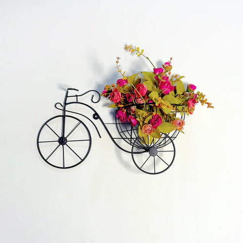 Metal Bicycle Wall Mount Flower Holder" or "Bicycle-shaped Flower Basket Wall Art.