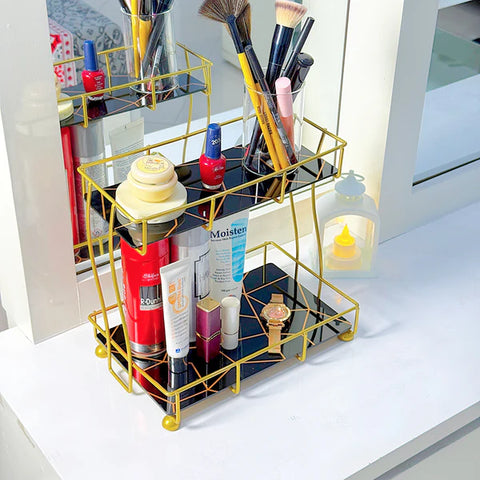 2-Tier Rectangular Golden Vanity Stand