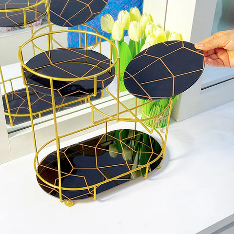 3-Tier Golden Vanity Stand" or "3-Tier Cosmetic Makeup Organizer Stand.