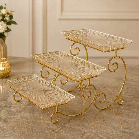 3-Tier Luxury Gold Crystal Serving Stand – Premium Dessert & Snack Display Tray