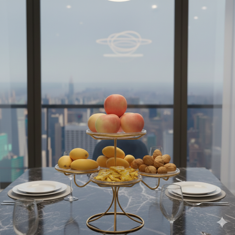 Dish serving rack with glass plates