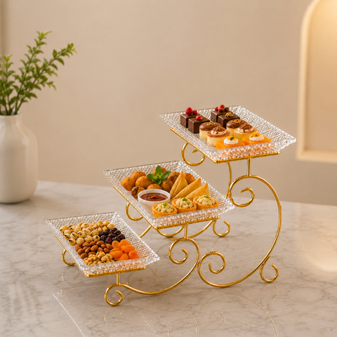 3-Tier Luxury Gold Crystal Serving Stand – Premium Dessert & Snack Display Tray