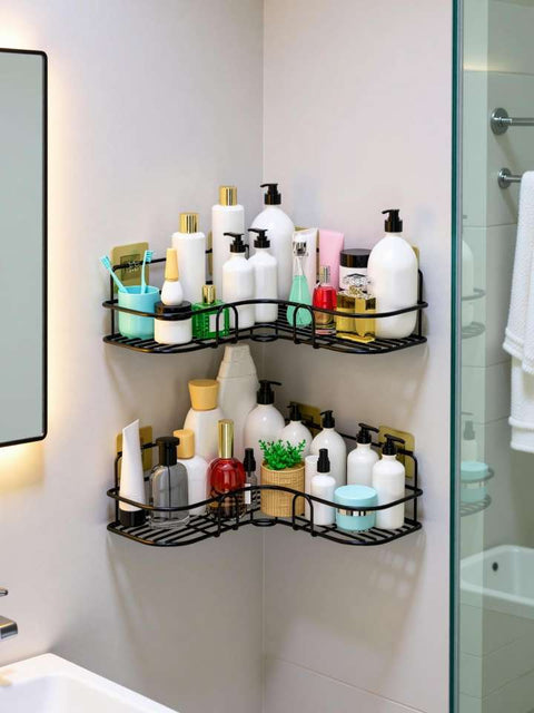 2 Pc Bathroom Corner Shelf Wall Mounted with adhesive hook