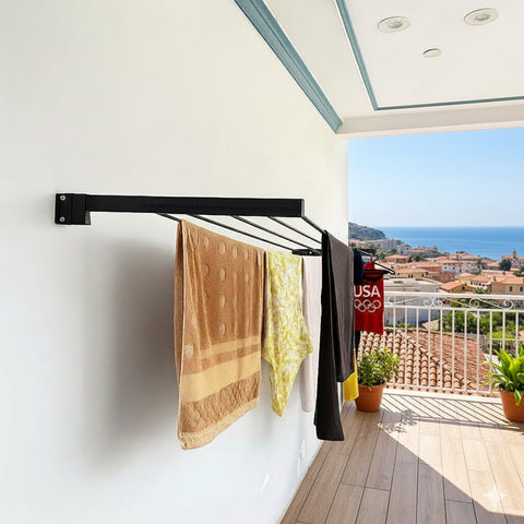 Wall Mounted Foldable Drying Stand. Expand as much as u need With 45 ft Rope. ( Heavy Duty and Rust Free Material)