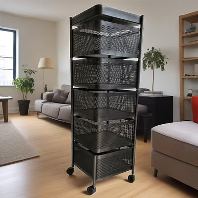 5 Layer Rotatable Metal Basket With Wheels
