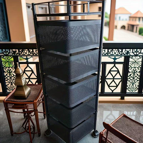 5 Layer Rotatable Metal Basket With Wheels