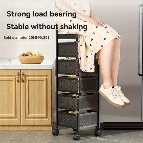 5 Layer Rotatable Metal Basket With Wheels