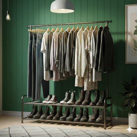 Clothes Hanging Rack with Double Shoe Rack