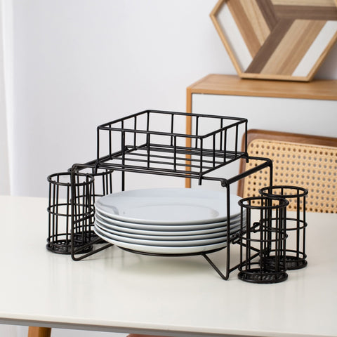 3 in 1 luxury metal Buffet Organizer Plate Cutlery & Napkin Holder