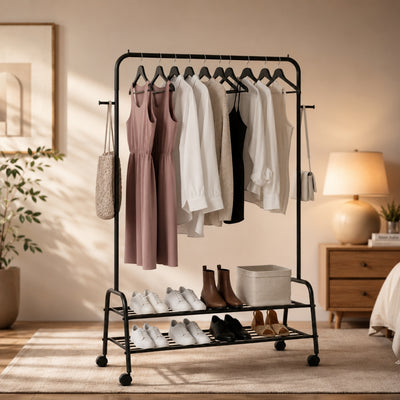Cloth hanging stand Rack Double Shoes Rack Stand With Wheels