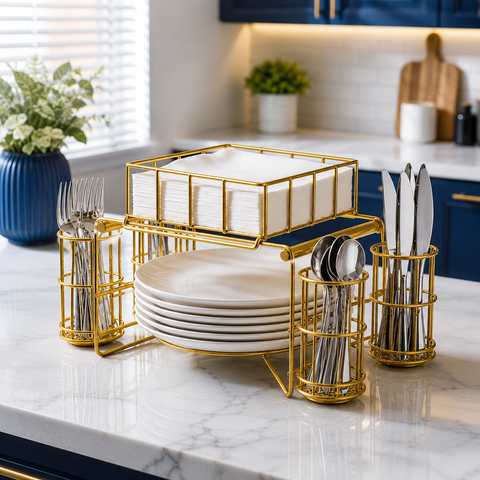 Luxury Gold -Cutlery, Plates And Napkin Holder
