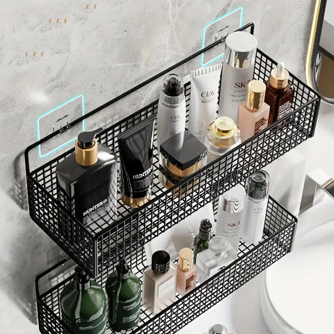 wall mounted metal basket with self adhesive hooks
