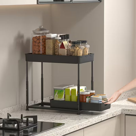 2 Tier Kitchen Shelf, Multi-functional Carbon Steel Rust Proof &Strong Load Bearing