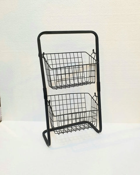 2-Tier Countertop Fruit Basket Stand - Removable Metal Wire Fruit Bowl
