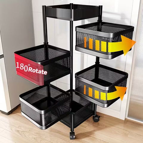 5 Layer Rotatable Metal Basket With Wheels