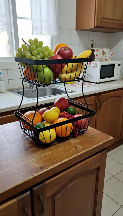 2 Tier Stainless Steel Fruit Basket - Black