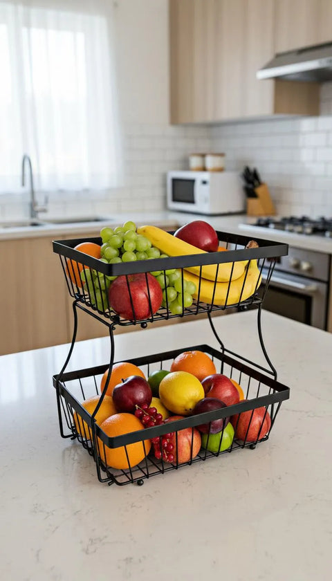 2 Tier Stainless Steel Fruit Basket - Black