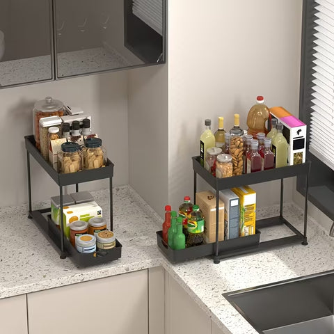 2 Tier Kitchen Shelf, Multi-functional Carbon Steel Rust Proof &Strong Load Bearing
