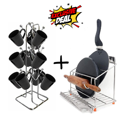 Kitchen Must-Have Deal | 2-in-1 Organizer Set (Cup + chakla Tawa Stand)