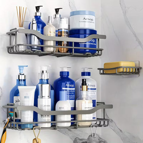 3 pc Bathroom Shelves With Stickers ( No Drill Needed)