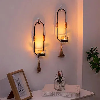 Pack of 2 Black Metal Wall Decorations for Living Room Bathroom Dining Room