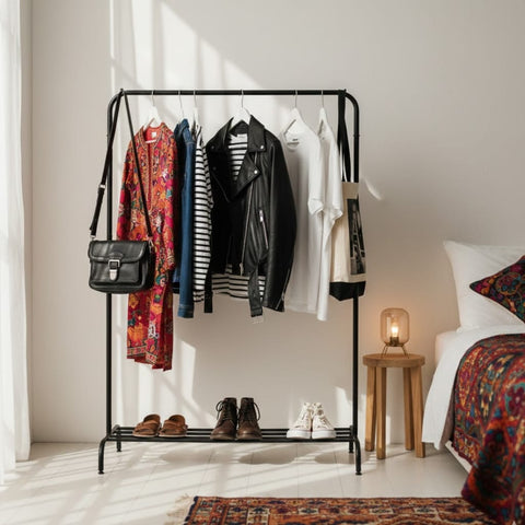 Clothes Hanging stand with Single Shoe Rack