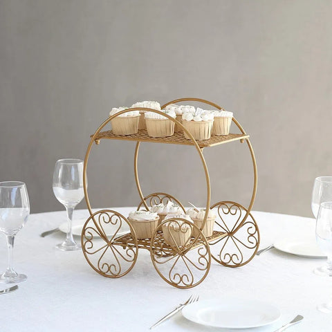 Gold 2 Tier Cinderella Carriage Cupcake Dessert Display Stand