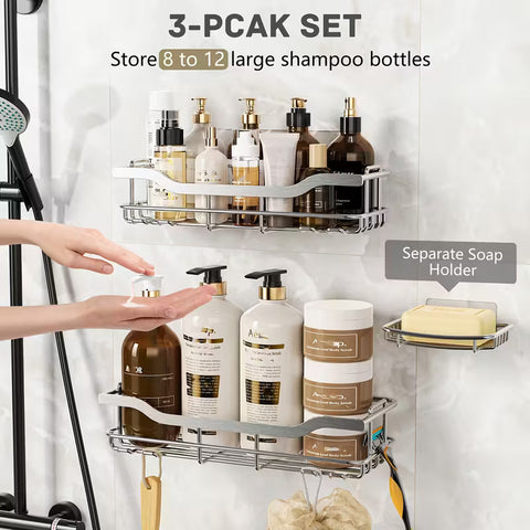 3 pc Bathroom Shelves With Stickers ( No Drill Needed)