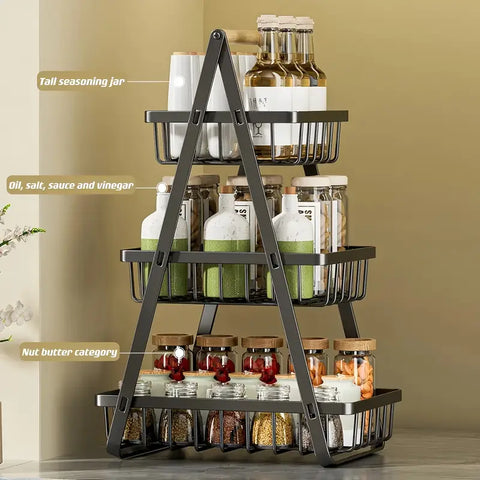 Wooden Handle 3 Tier Basket