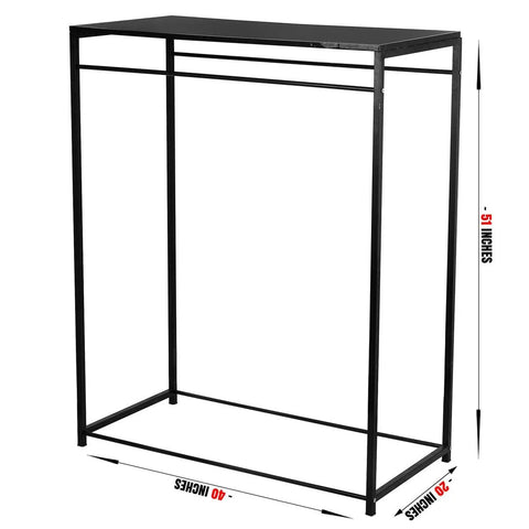 Double Sided Clothes Hanging Stand With Wooden Shelf