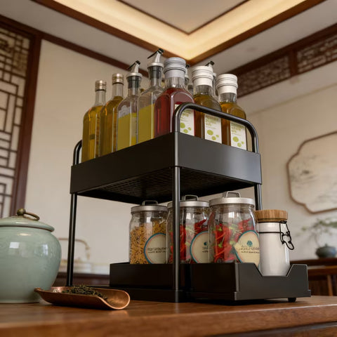 2 Tier Kitchen Shelf, Multi-functional Carbon Steel Rust Proof &Strong Load Bearing