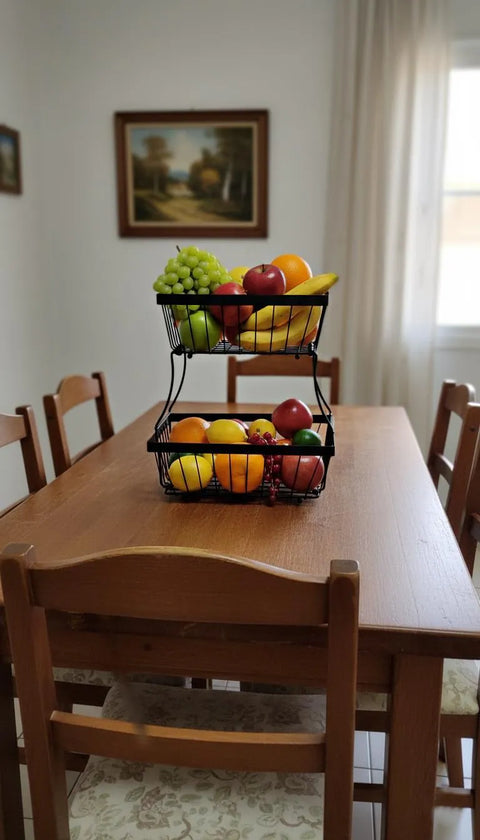 2 Tier Stainless Steel Fruit Basket - Black