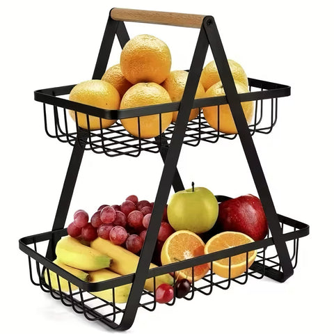 Wooden Handle 2 Tier Basket
