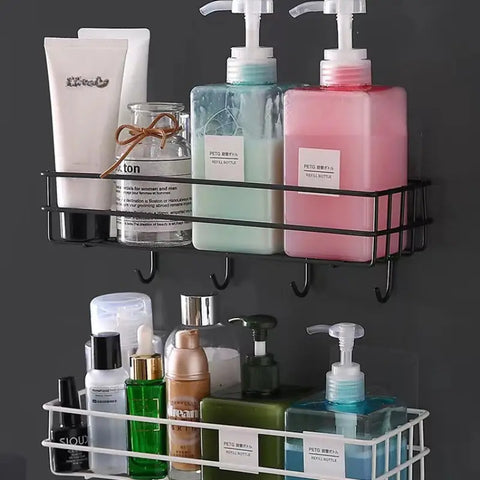 2 Pc wall mounted black Storage basket with strong adhesive stickers (No drill needed)