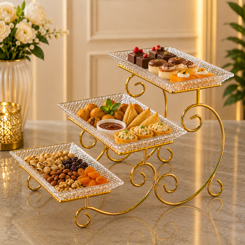 3-Tier Luxury Gold Crystal Serving Stand – Premium Dessert & Snack Display Tray