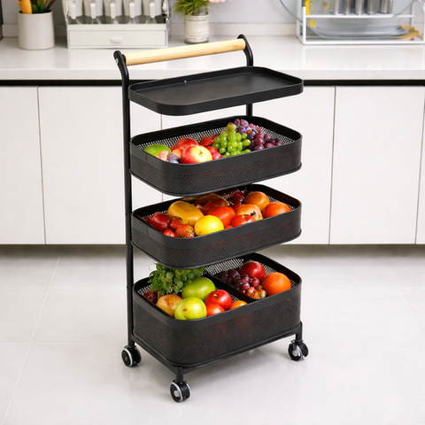 Multi Rolling Fruit & Vegetable Storage Trolley Cart (Metal Organizer With Wheels)