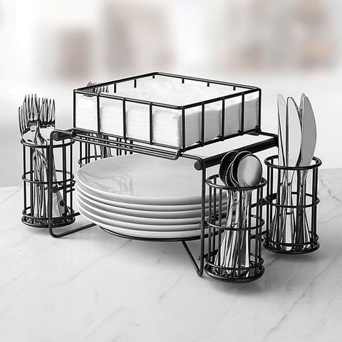 3 in 1 luxury metal Buffet Organizer Plate Cutlery & Napkin Holder