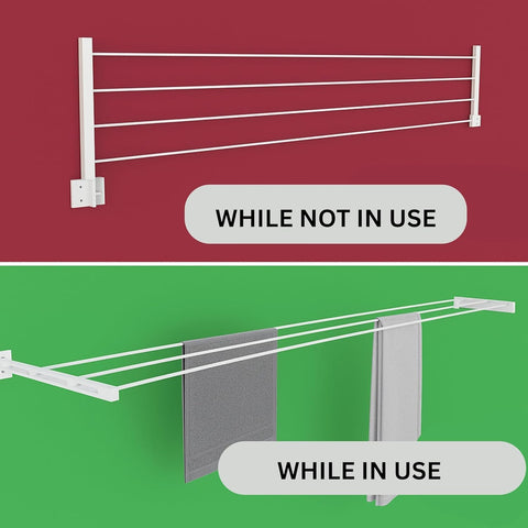 Wall Mounted Foldable Drying Stand. Expand as much as u need With 45 ft Rope. ( Heavy Duty and Rust Free Material)