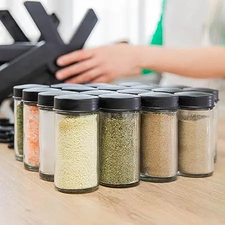 18-Jar Rotating Spice Rack Organizer Set – Windmill Design with Glass Jars, Spice Labels & Funnel – Complete Kitchen Spice Storage Solution